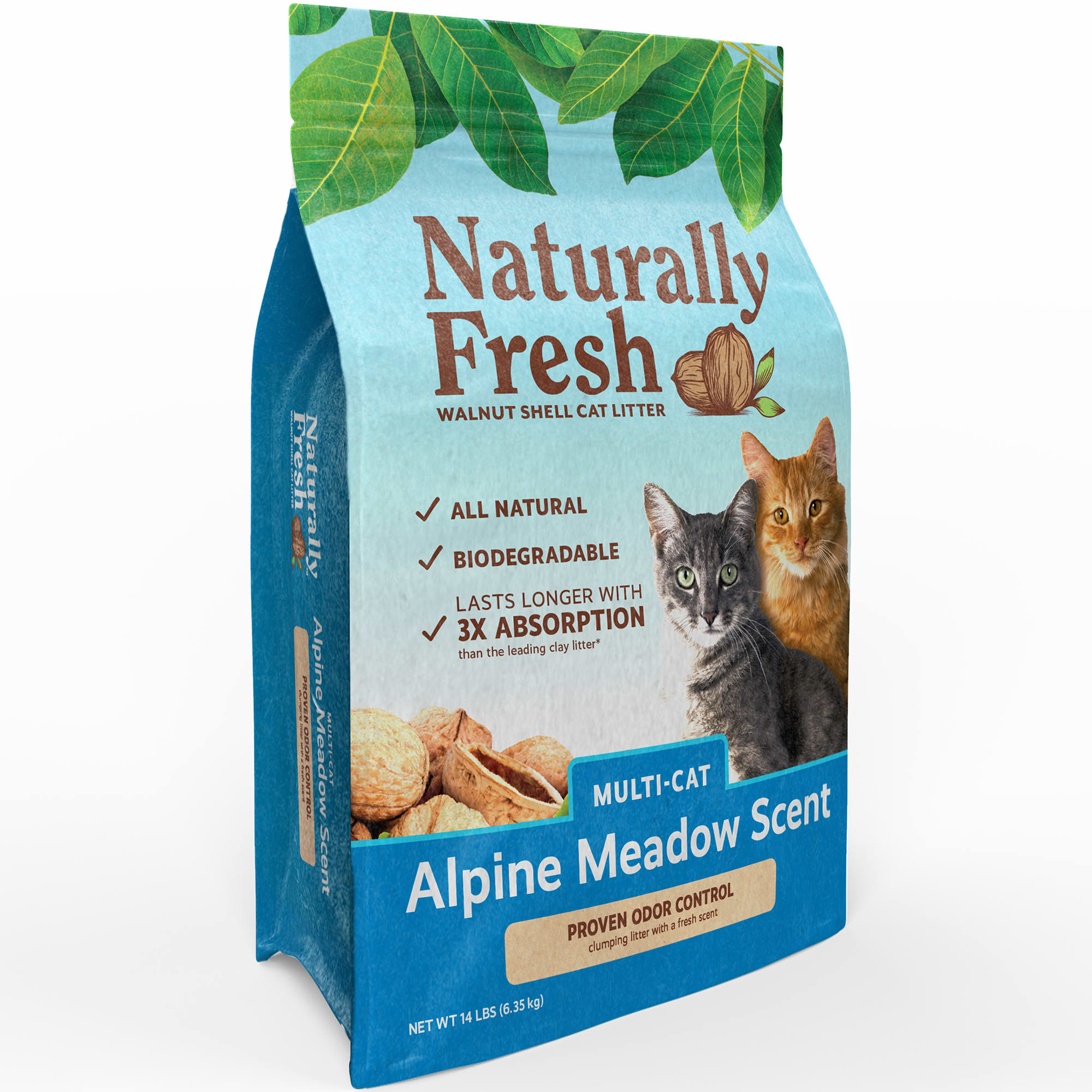 Naturally Fresh Alpine Meadow Scent Quick-Clumping Natural Multi Cat Walnut Cat Litter， 26 lbs.