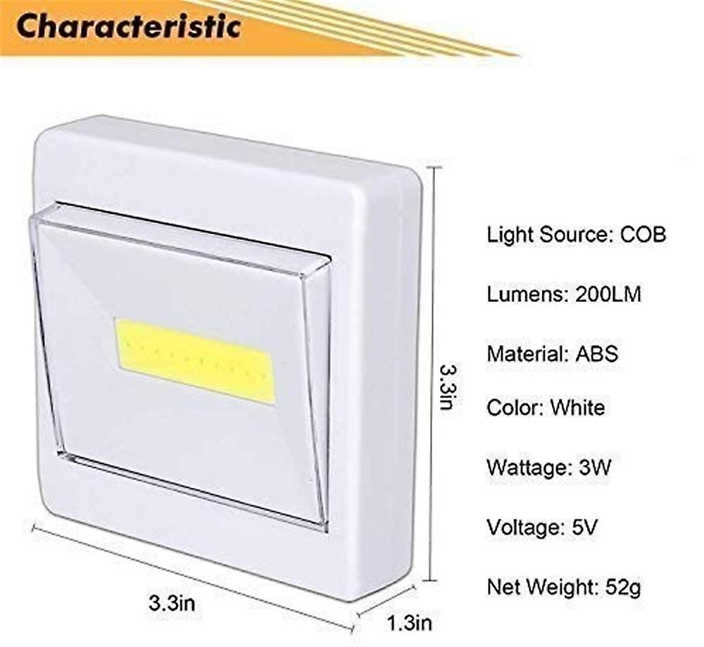 Cob Led Switch Light Tap Lights Kids Night Light Super Bright Magnetic Stick Anywhere 200 Lumen Flat Battery Operated Lights For Stair Showroom Wardro