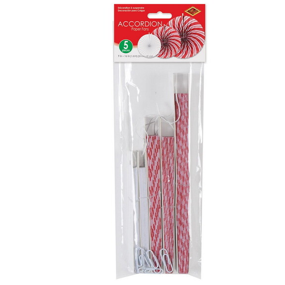 Beistle 20896 Peppermint Accordion Paper Fans  ass...