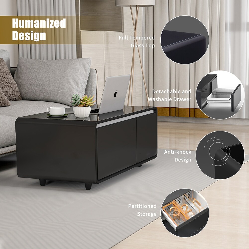 Smart Coffee Table w/ Fridge Drawer/ Charging Station/ Water Interface