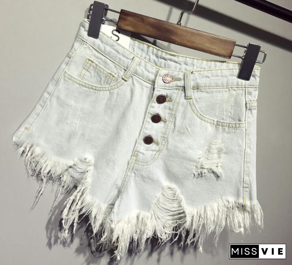 Women's Casual Summer Cool Women Denim Shorts High Waists Fur-Lined Leg-Openings Plus Size Short Jeans