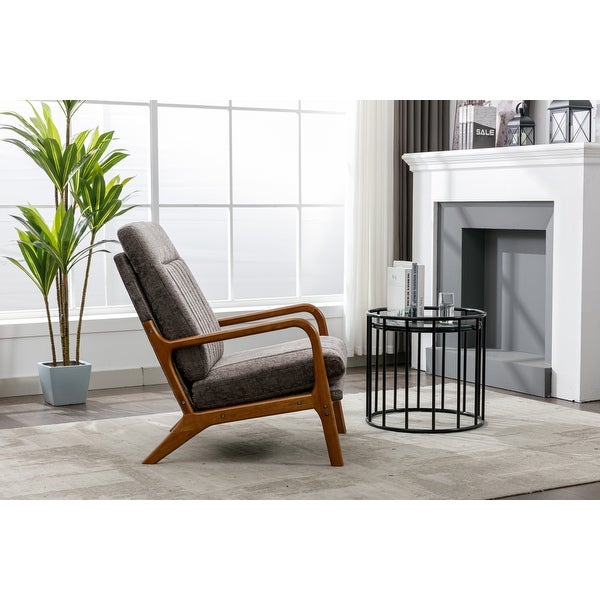 Wood Frame High Back Armchair， Modern Accent Arm Chair for Living Room with Removable Cushion Fabric Lounge Chairs， Dark Gray