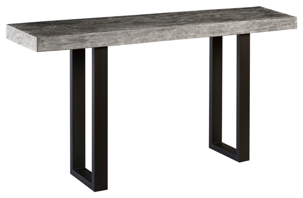 Wood Console Table  Metal U Legs  Gray Stone   Industrial   Console Tables   by HedgeApple  Houzz