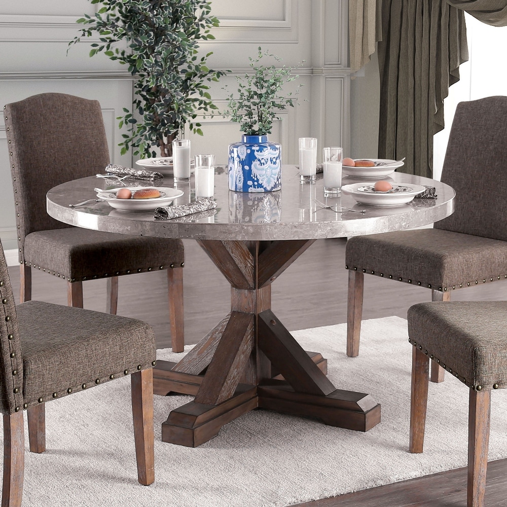 Furniture of America Yoss Rustic 54 inch Marble Top Round Dining Table