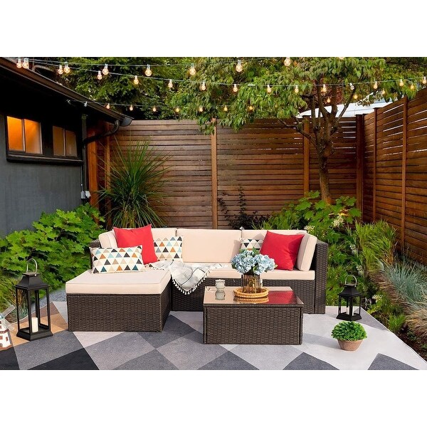 Homall 5 Pieces Wicker Patio Furniture Sets Rattan Outdoor Sectional Sofa