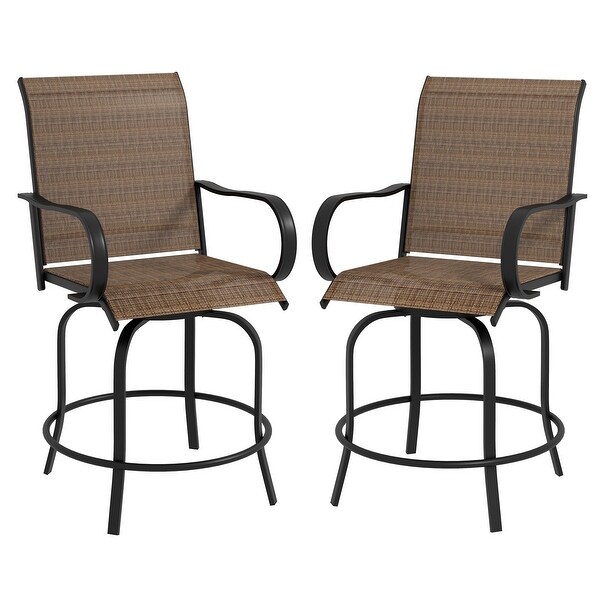 Outsunny Outdoor Bar Stools Set of 2 with Armrests，360° Swivel Bar Height Patio Chairs with Highdensity Mesh Fabric，Steel