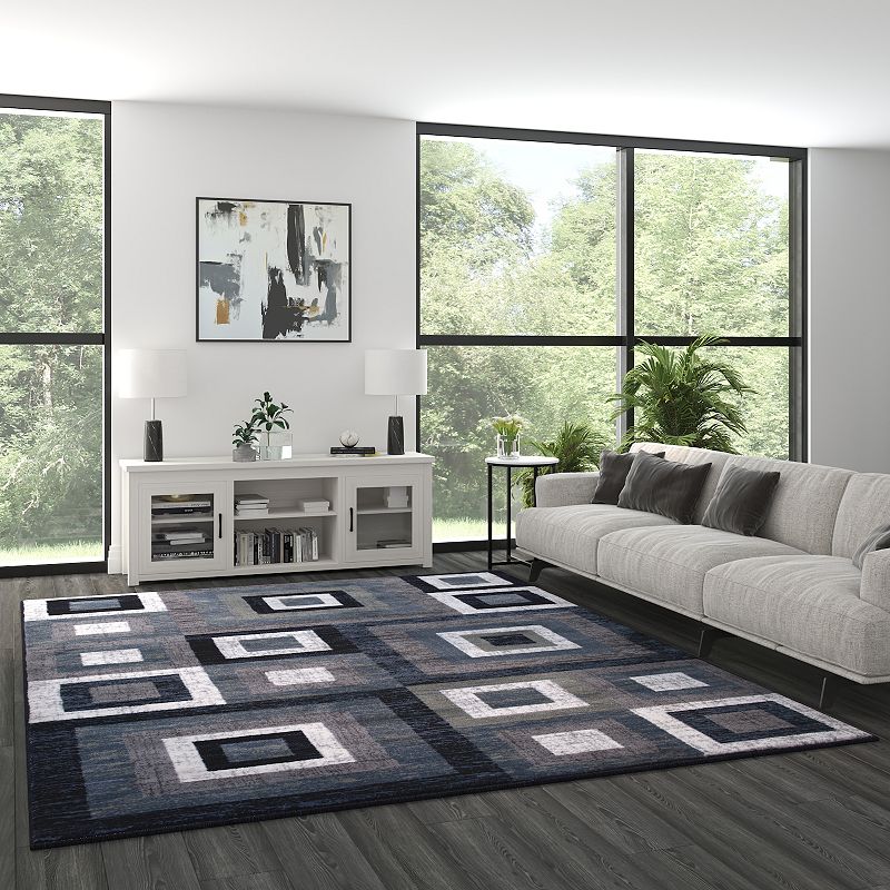 Masada Rugs Newton Collection Modern 8'x10' Accent Rug with Geometric Square Pattern in Blue， Gray and White