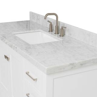 ARIEL Cambridge 55 in. Bath Vanity in White with Marble Vanity Top in Carrara White with White Basin A055SCWRVOWHT