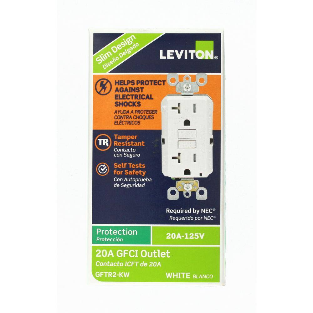 Leviton 20 Amp 125-Volt Duplex SmarTest Self-Test SmartlockPro Tamper Resistant GFCI Outlet White R92-GFTR2-0KW