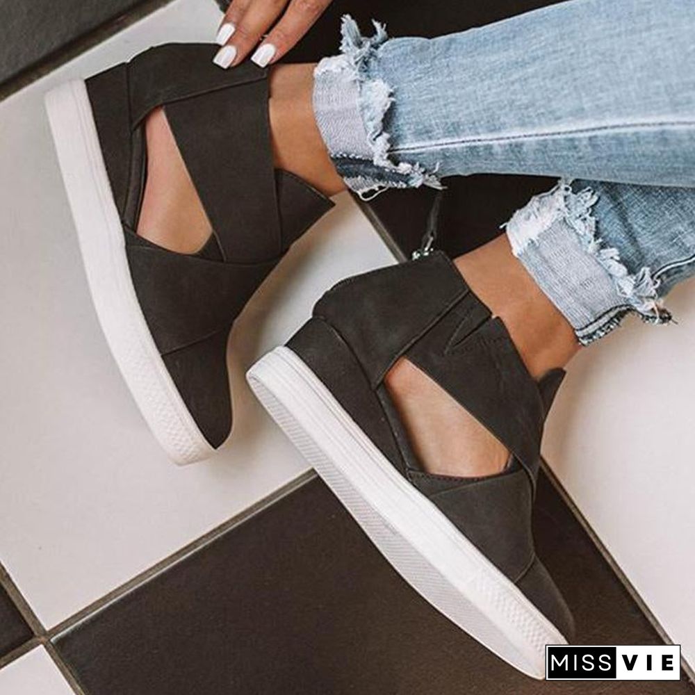 Women Solid High Flats wedges Heel Height Increasing Chunky Platform Vulcanized Sneakers Shoes