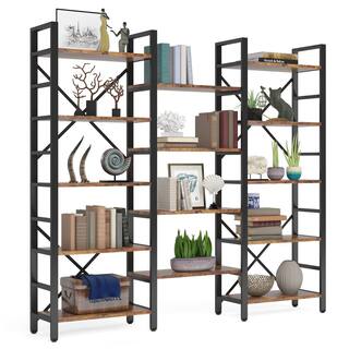 Tribesigns Earlimart 70.9 Vintage Brown Wood Triple Wide 5-Shelf Bookcase Industrial Etagere Large Open Bookshelf for Display TJHD-HOGA-C0222