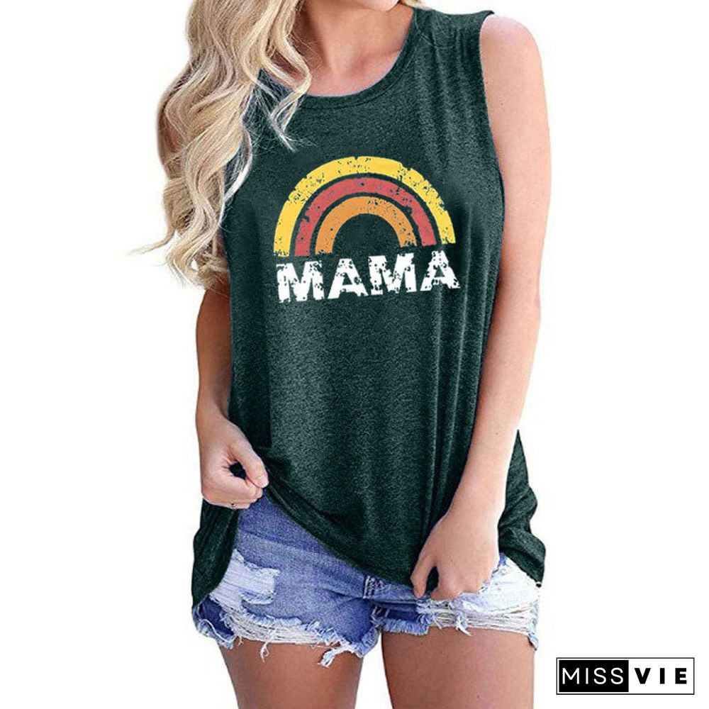 Round Neck Sleeveless Tank Top Printed Mama