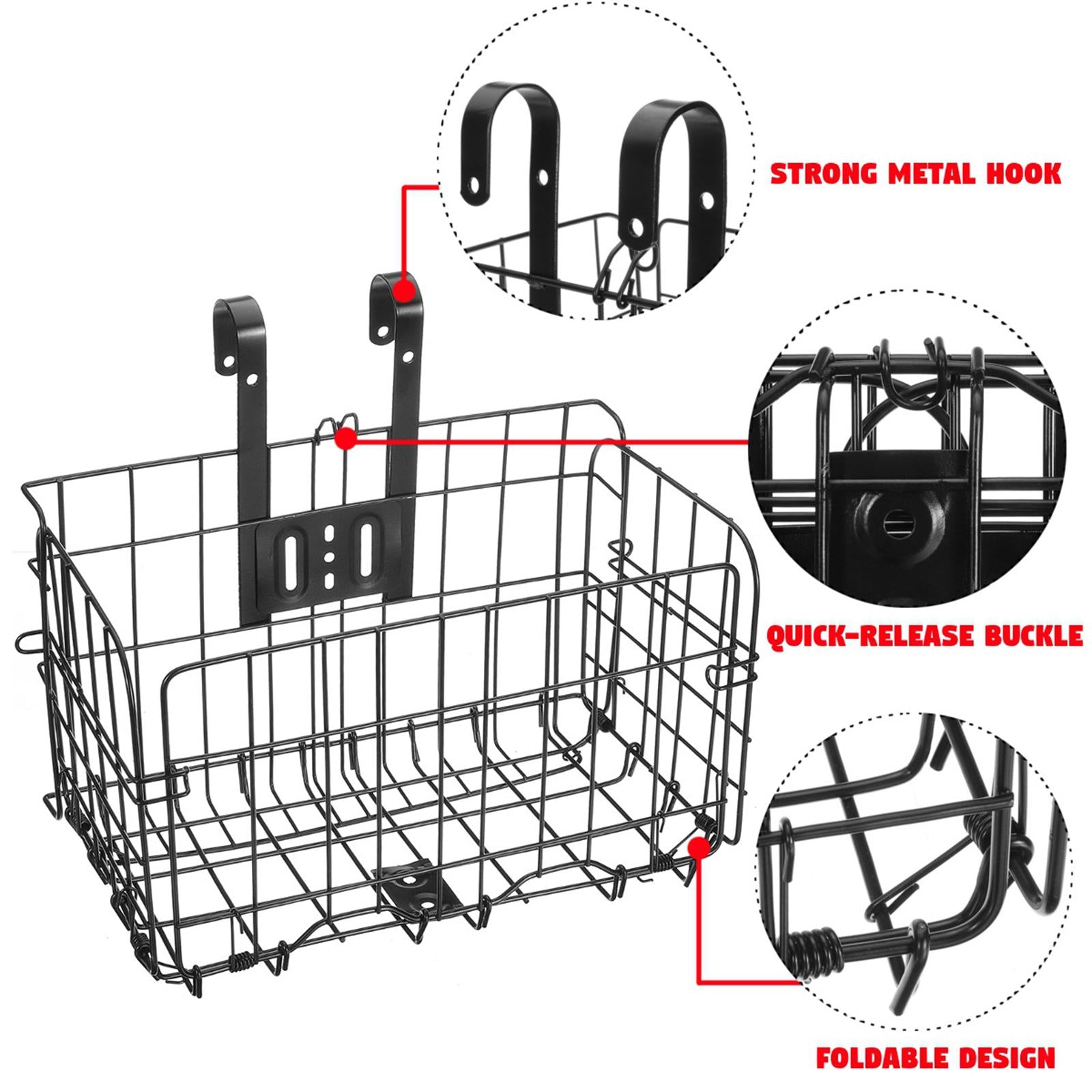 Stable Bike Basket Rust Quick Release Front Handlebar Lift Off Baskets Black