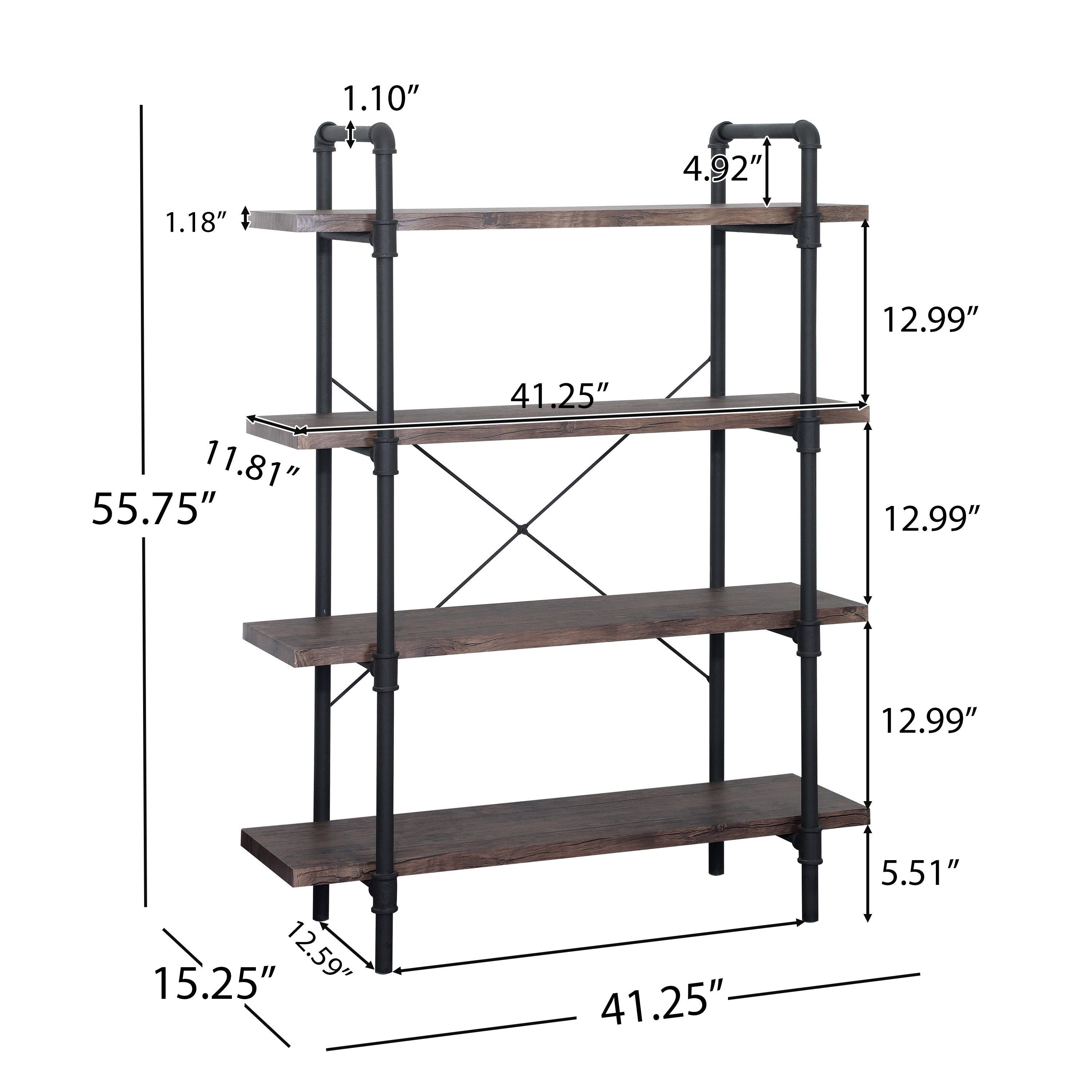 Domenico Industrial Pipe Design 4-Shelf Etagere Bookcase