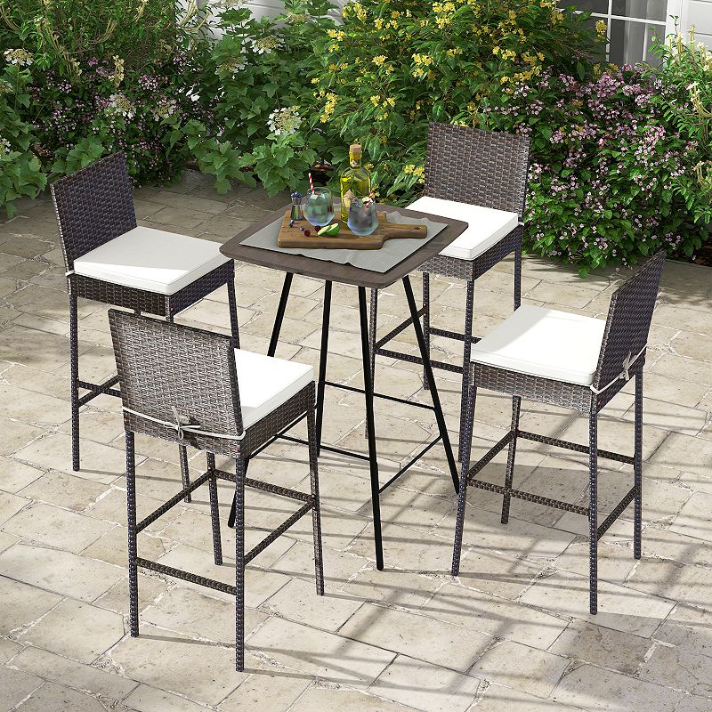 Patio Cushioned Wicker Barstools with Cozy Footrest