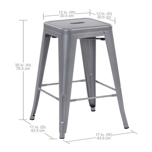 30inch Stackable Metal Stool， Set of 4， Include 4 Stools Gunmetal Color， Backless Style