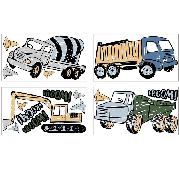 Sweet Jojo Designs Boy Wall Decal Stickers Art Nursery D cor Construction Truck Green Blue And Grey 4pc