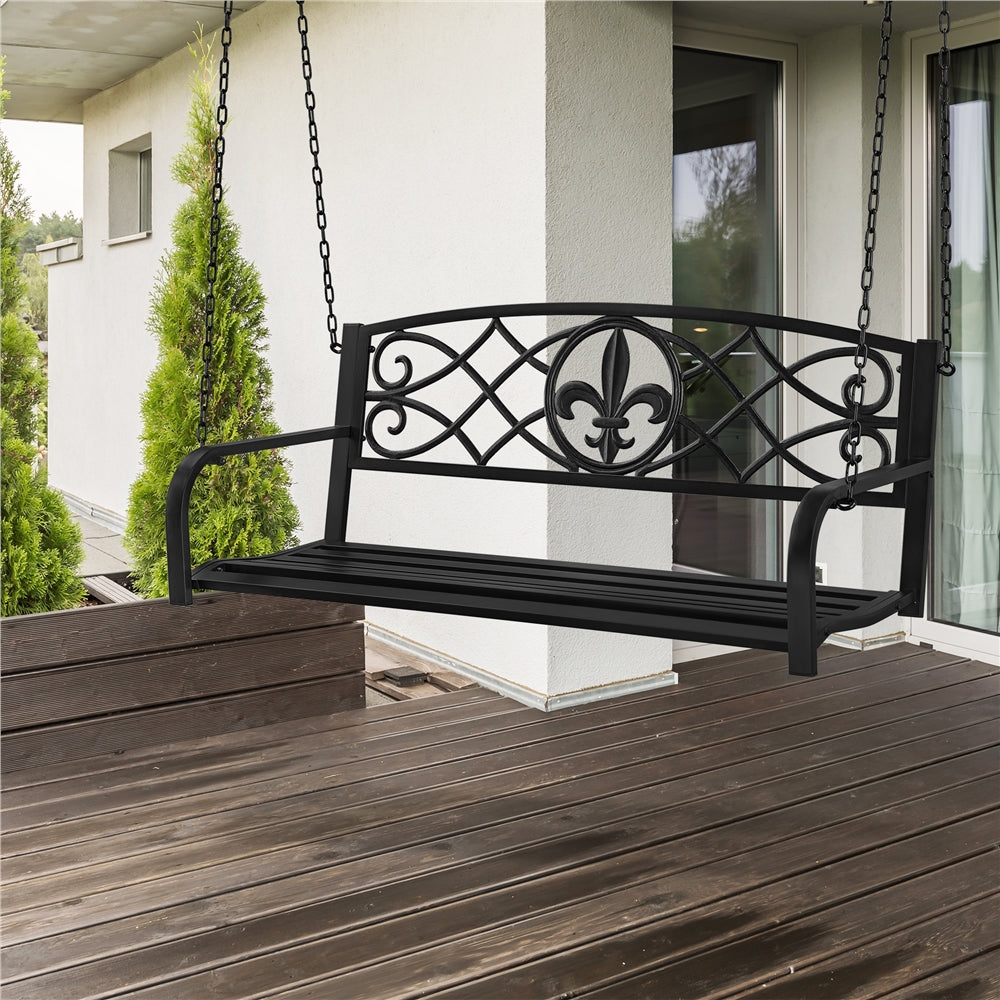 Easyfashion Hanging Iron Porch Swing - Black