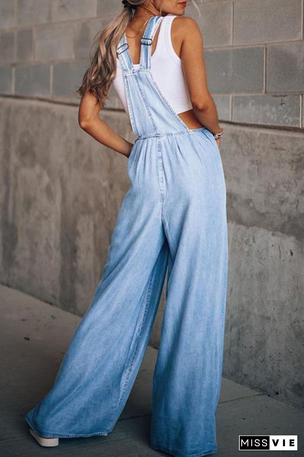 Fashion Casual Solid Pocket Spaghetti Strap Loose Jumpsuits