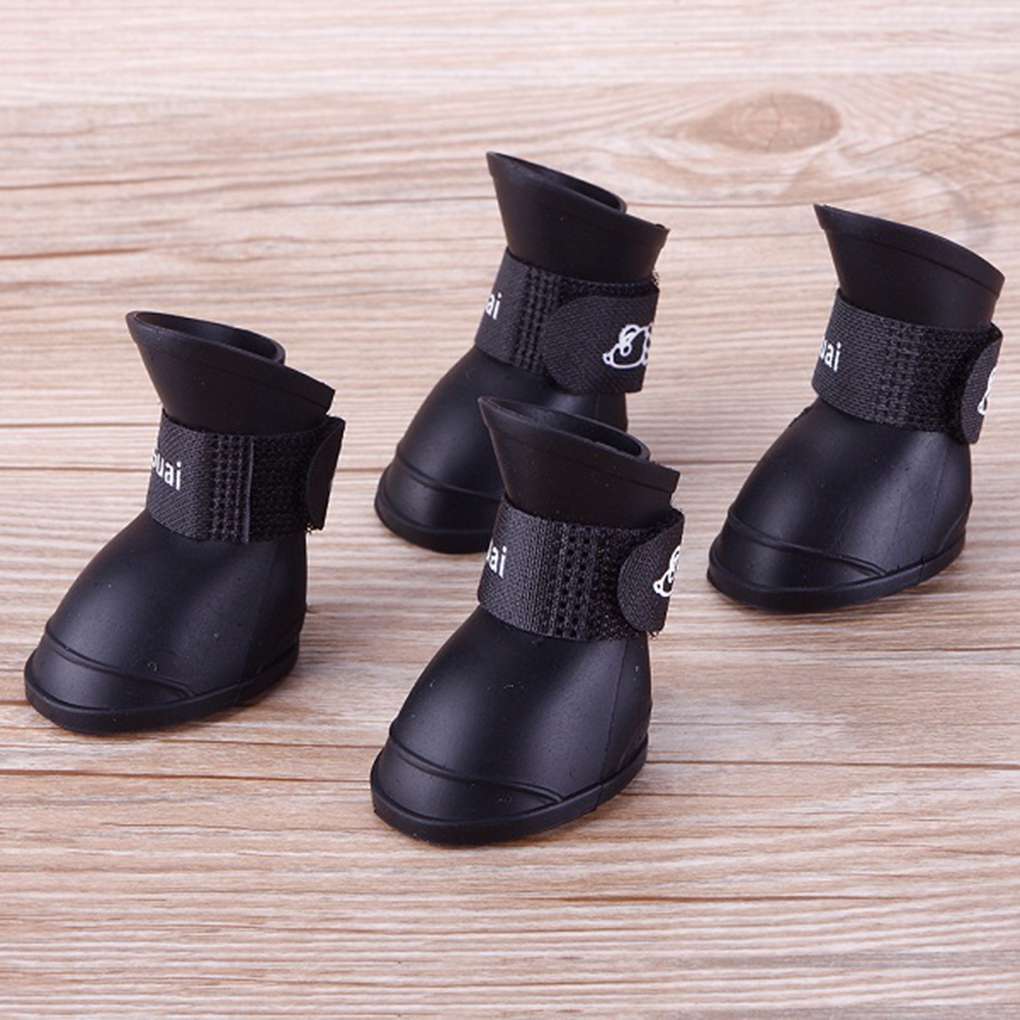 4PCS Dog Puppy Shoes PU Waterproof Pet Rain Boots Anti-Slip Skidproof Elastic Protective Pet Shoes