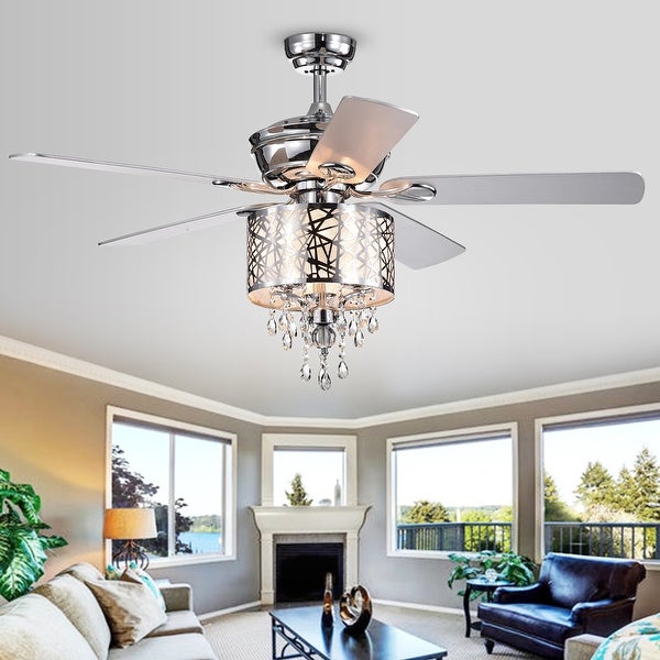 Garvey 5-blade 52-inch Chrome Ceiling Fan with 3-Light Crystal Chandelier (Remote Controlled) Shopping - The Best Deals on Ceiling Fans | 27857476