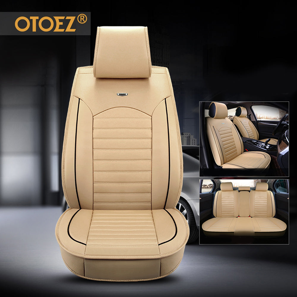 OTOEZ Leather Car Seat Covers Full Set Front and Rear Bench Backrest Seat Cover Set Universal Fit for Sedan SUV Truck