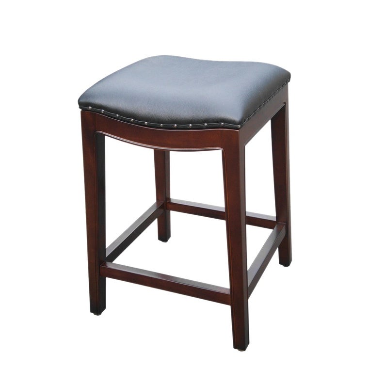 Offex Solid Mahogany Bali Wave Counter Stool with Faux Leather Seat