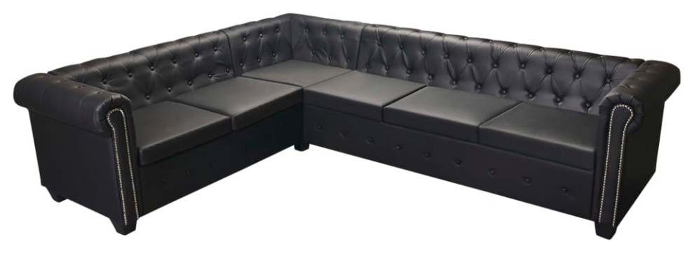 vidaXL Chesterfield Corner Sofa 6 Seater Faux Leather Black Chaise Longue   Transitional   Sectional Sofas   by vidaXL LLC  Houzz