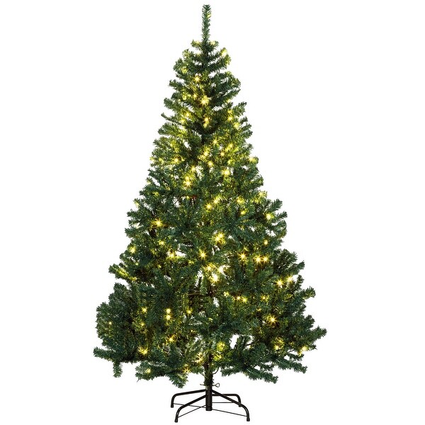 HOMCOM 6' Tall Prelit Christmas Tree Douglas Fir Artificial Christmas Tree with Realistic Branches，250 Warm White LED Lights