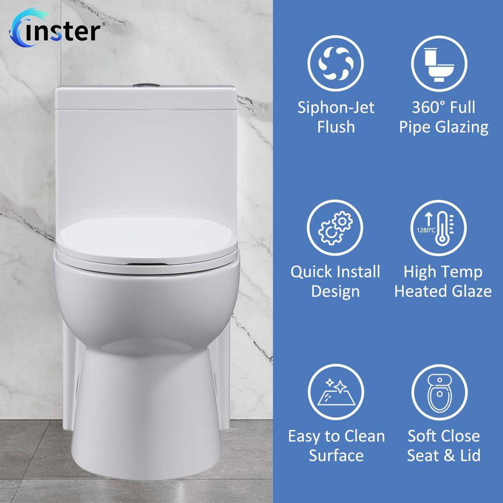 INSTER 1-piece 1.11.6 GPF Dual Flush Compact Elongated Toilet in White Include Seat HDDZYNTL0004