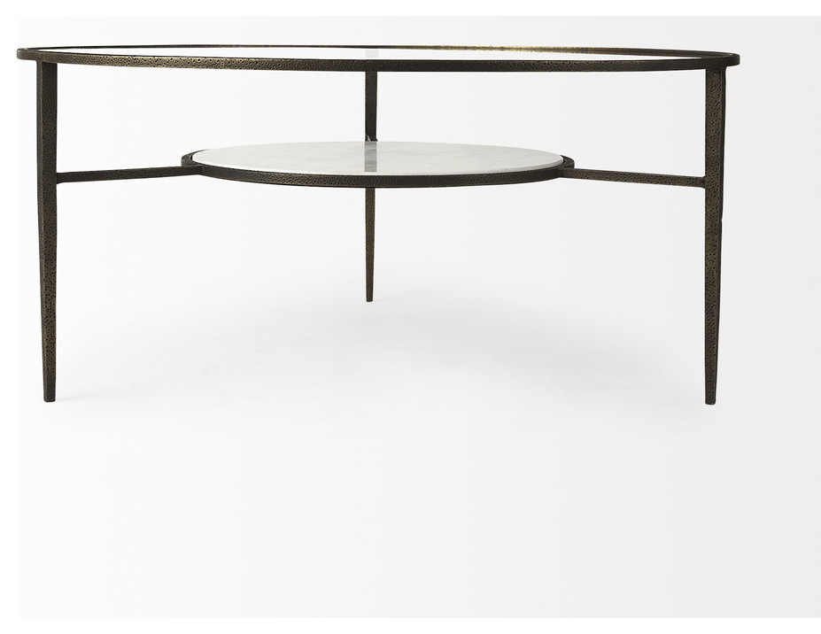 Iron Glass And Marble Round Coffee Table   Contemporary   Coffee Tables   by HomeRoots  Houzz