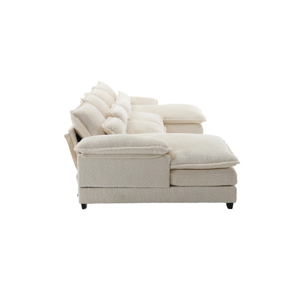 Beige Sectional Sofa Symmetrical Thick Cushion Reversible Recliner