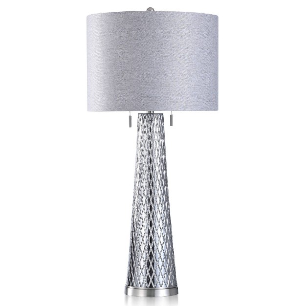 Elyse Diamond Plate Textured Glass Table Lamp With Heathered Designer Shade Gray Stylecraft