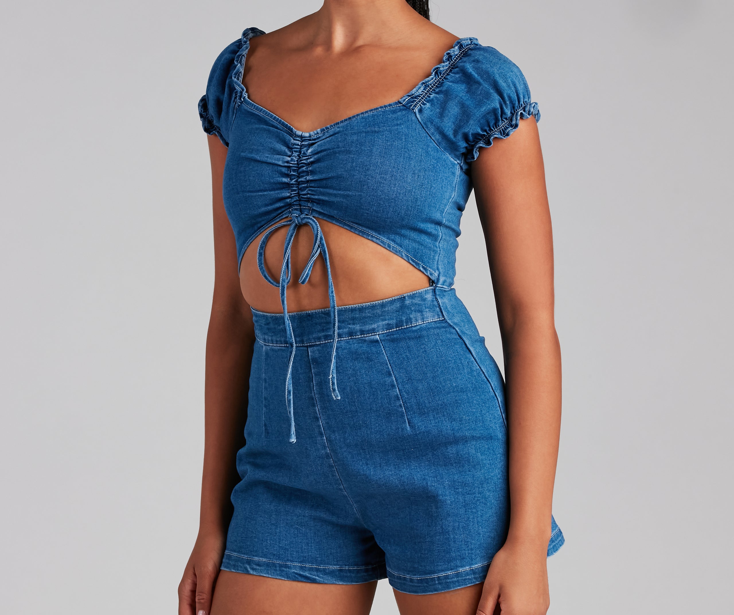 Stylish Intentions Cutout Denim Romper