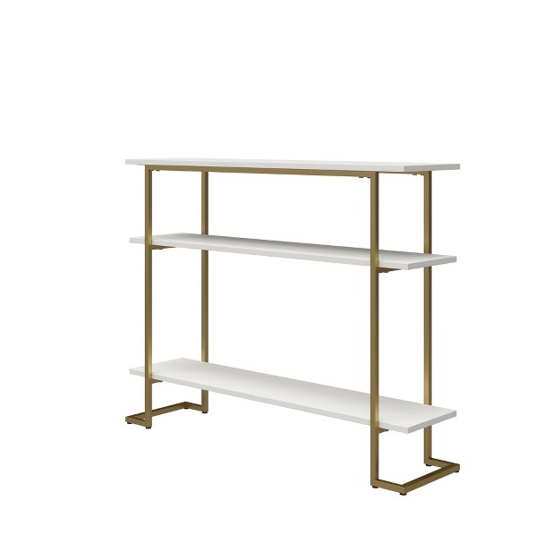 Realrooms Olten Console Sofa Table With 3 Open Shelves And Gold Metal Frame