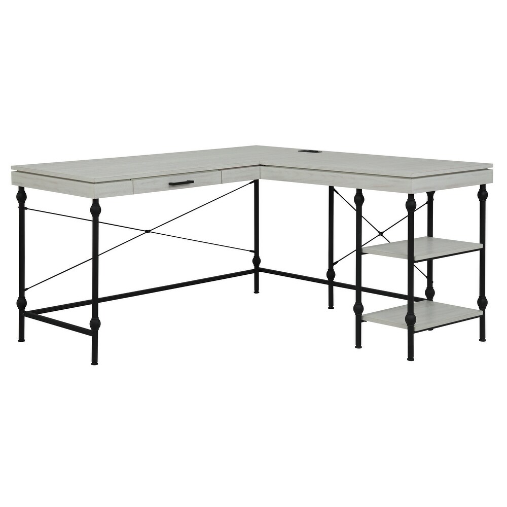 Haley Farmhouse 59 inch Metal L Shaped Computer Desk with USBs by Furniture of America