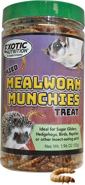 Exotic Nutrition Mealworm Munchies Hedgehog and Sugar Glider Treats， 1.96-oz jar