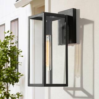 LNC Rustic Matte Black Outdoor Wall Sconce 1-Light Classic Cage Wall Lantern for Patio with Clear Glass Shade AYQMA3HD14247T7