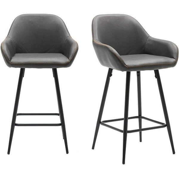 Grey Bucket Upholstered Dark Accent Barstool Chair (Set of 2)