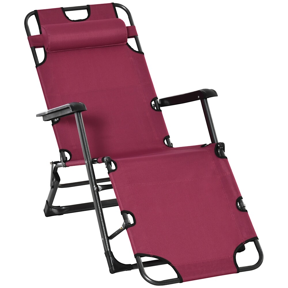 Outsunny 2 in 1 Patio Lounge Chair w/ Pillow  Outdoor Folding Sun Lounger Reclining to 120°/180°  Oxford Fabric