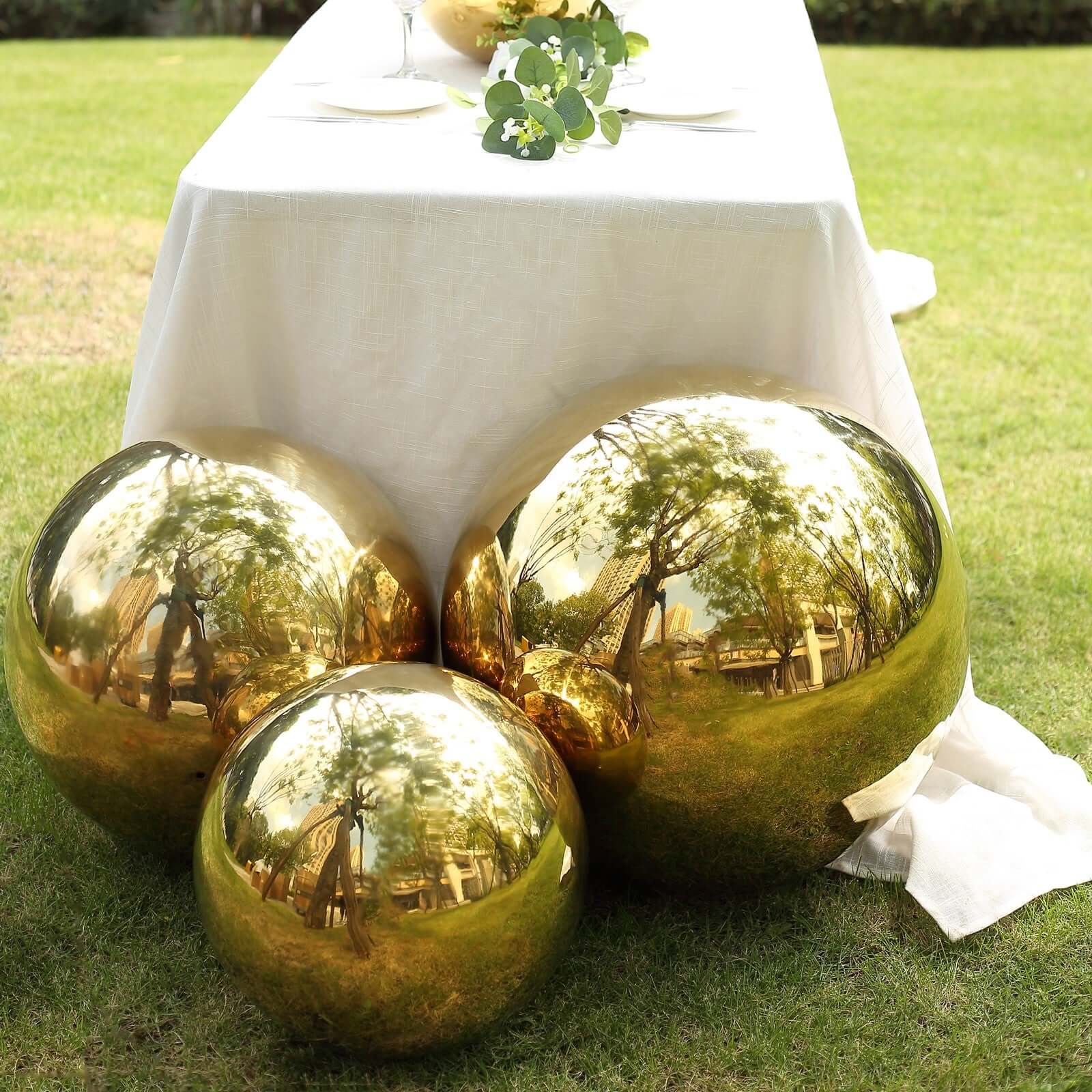 Gold Stainless Steel Gazing Globe Mirror Ball, Reflective Shiny Hollow Garden Sphere - 22