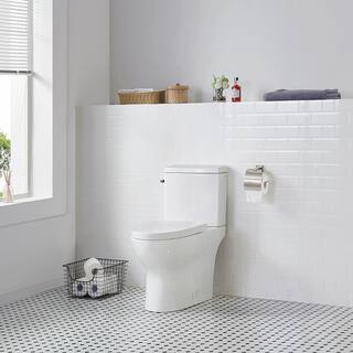 Glacier Bay Caspian 2-Piece 1.11.6 GPF Dual Flush Elongated Toilet in White Seat Included GBTO201