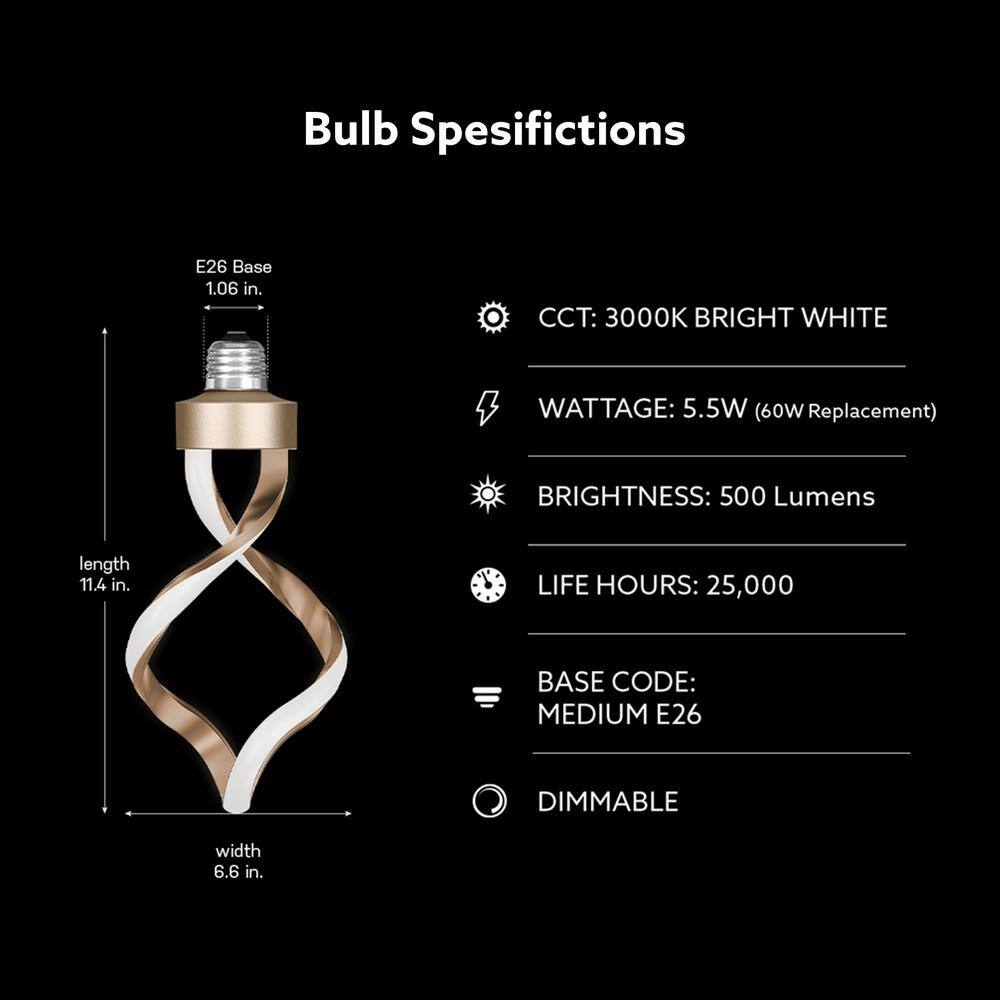 Feit Electric 60-Watt Equivalent Dimmable Oversized Spiral LED Light Bulb With Matte Gold Finish and Frosted Lens Bright White 3000K SPIRAL930CAMGHDRP