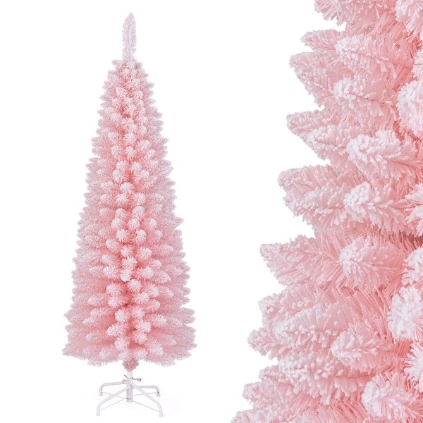 Costway 5/6/7/8 FT Artificial Pink Christmas Tree with