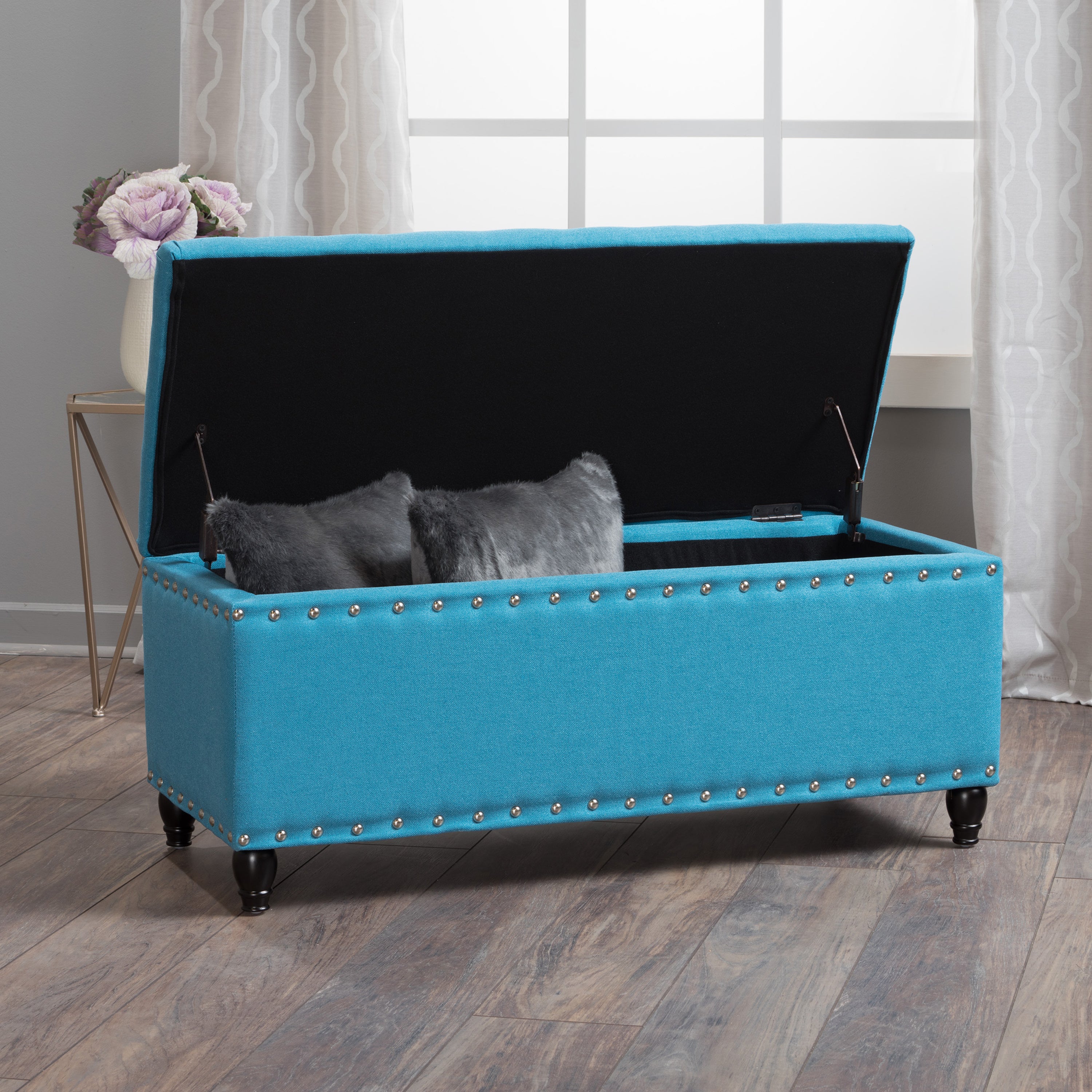 Tatiana Contemporary Fabric Storage Ottoman with Nailhead Trim