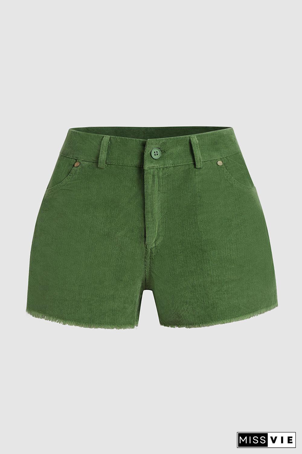 Solid Raw Hem Low Rise Shorts Without Belt