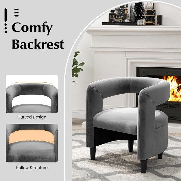 Costway Comfy Accent Armchair With Footrest Upholstered Velvet Barrel Chair amp Ottoman Set Dark Grey beige