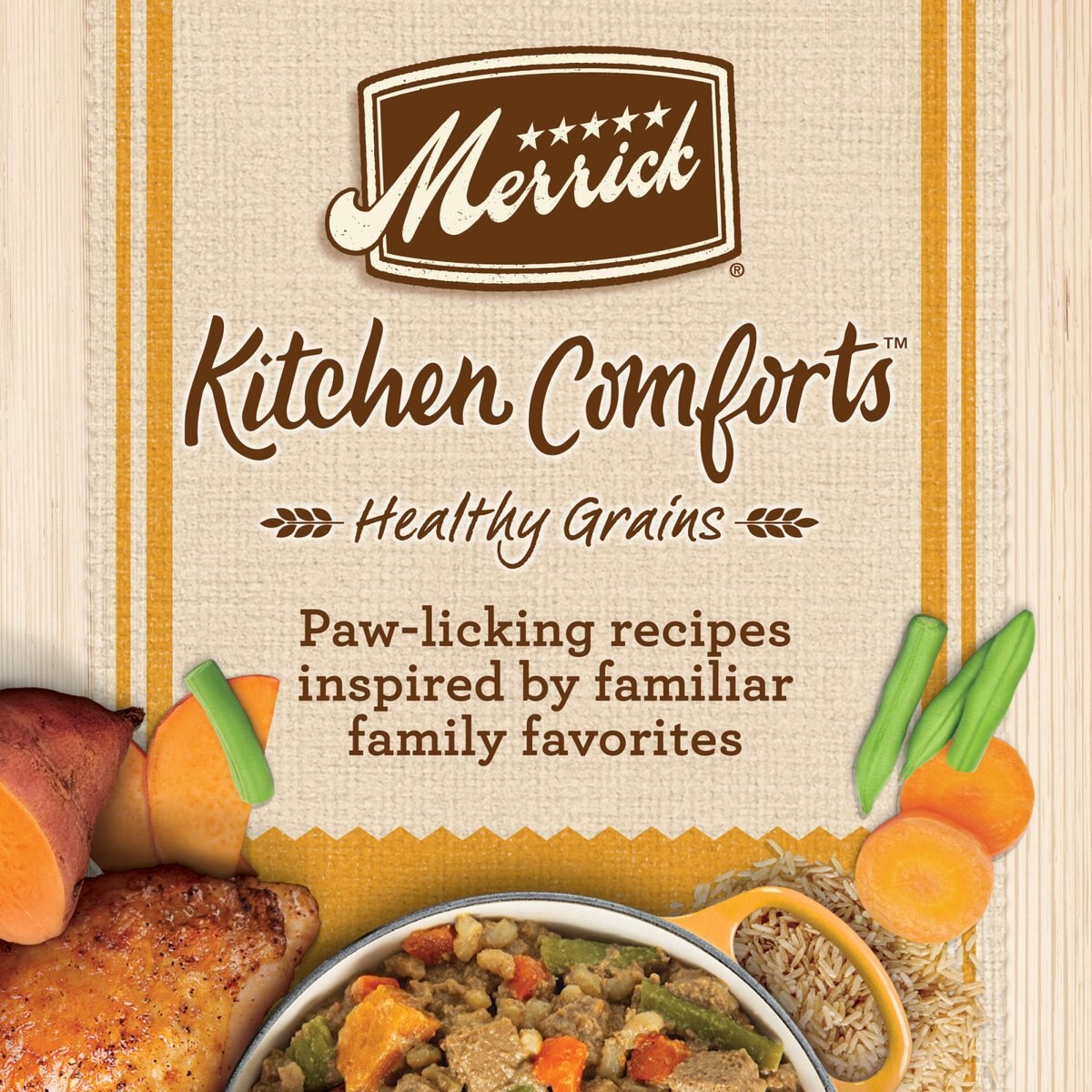 Merrick Kitchen Comforts Chicken and Rice Wet Dog Food， 12.7-oz can， case of 12