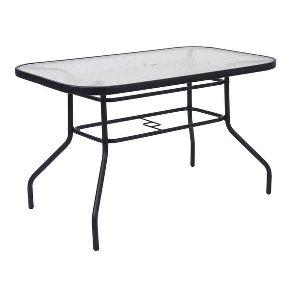 Commercial Tempered Glass and Steel Patio Table with Umbrella Hole