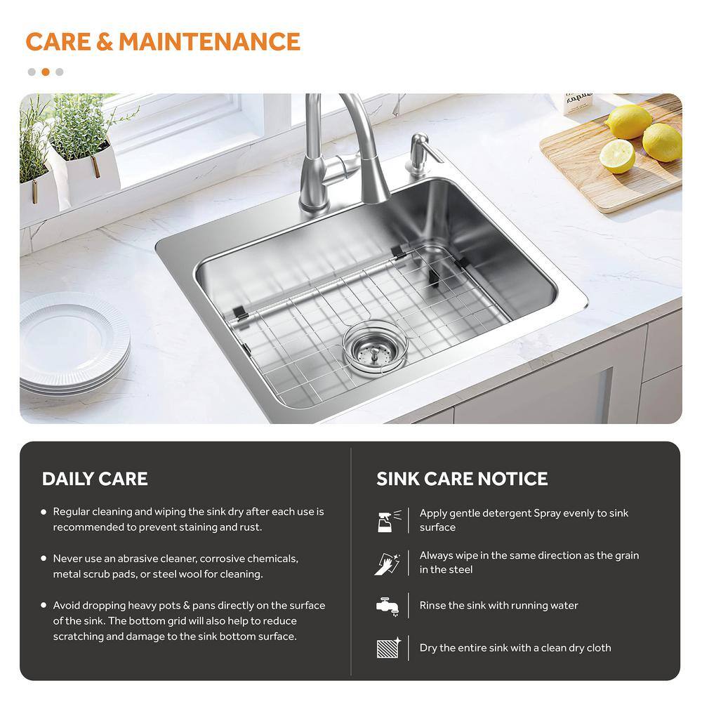 Glacier Bay Bratten Drop-InUndermount 18G Stainless Steel 25 in. 2-Hole Single Bowl Kitchen Sink with Accessories VT2522TA1ACC